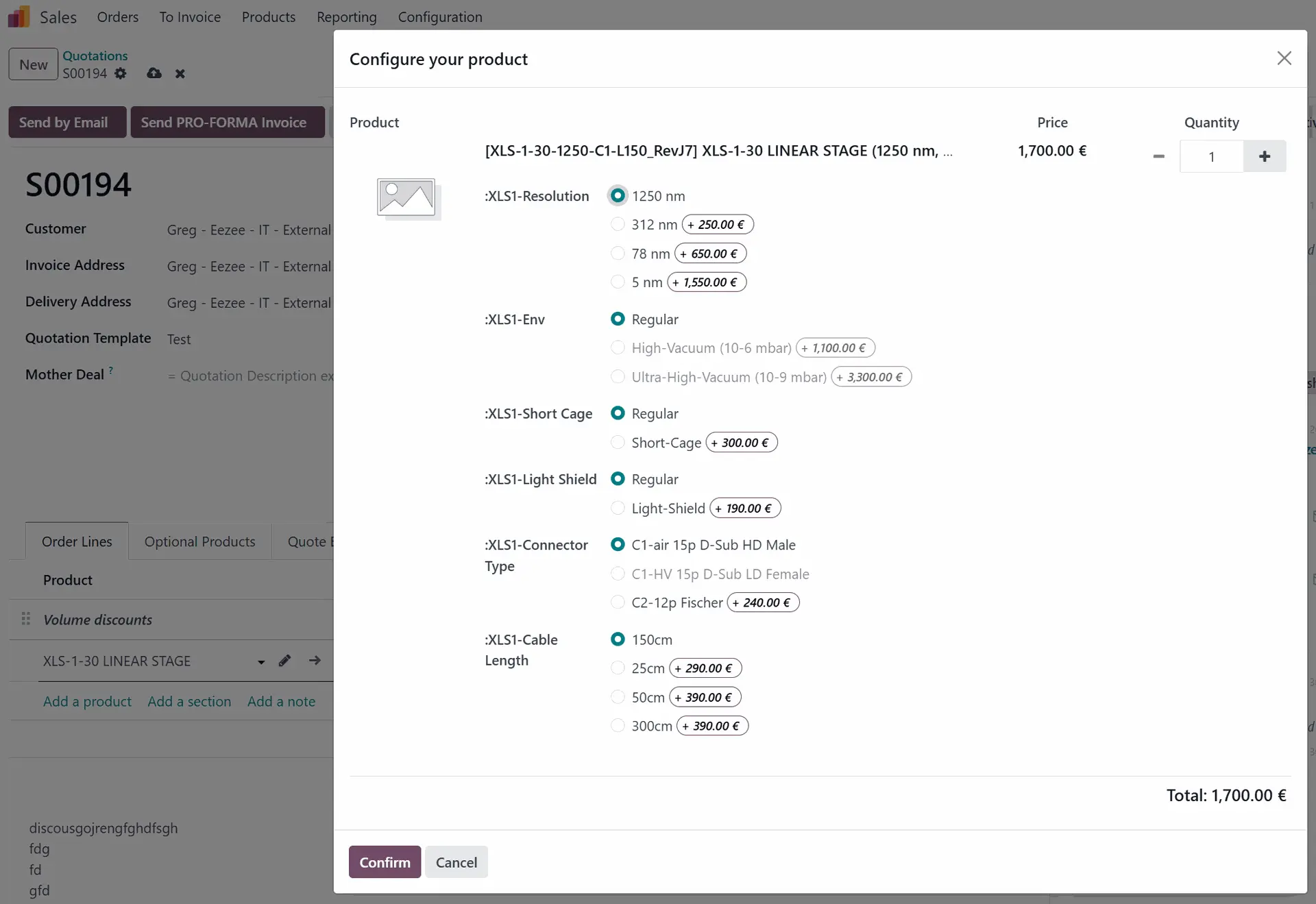 Interface Odoo de configuration dynamique de produits industriels complexes chez Xeryon